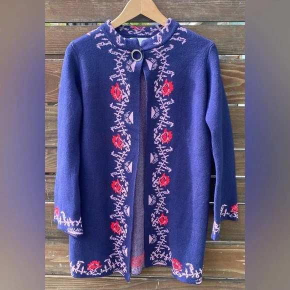 Simply Couture Navy Floral Sweater Jacket - M - Picture 4 of 6